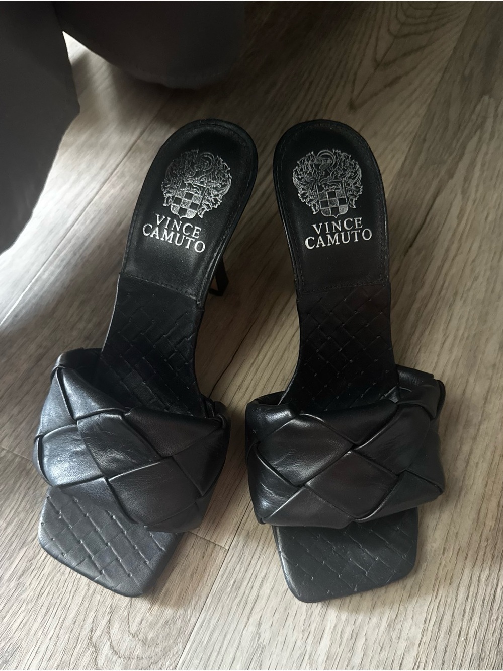 Vince Camuto Black Braided Leather Slide Sandals